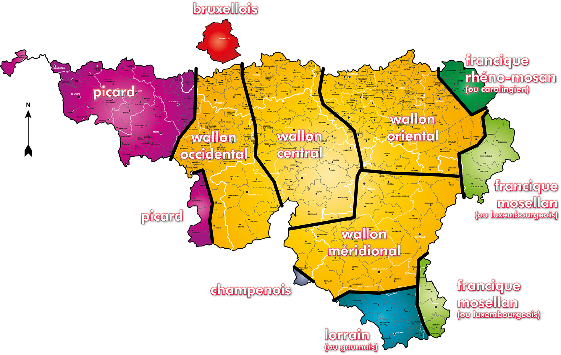 Cartes des langues régionales endogènes en Fédération Wallonie-Bruxelles