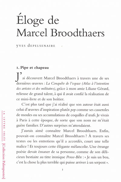 Éloge de Marcel Broodthaers