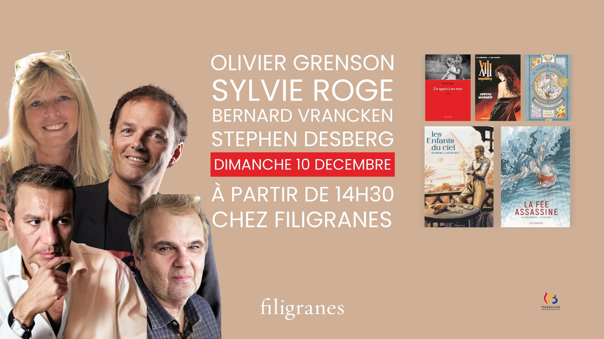 Rencontres et dédicaces avec  Olivier Grenson, Sylvie Roge, Bernard Vrancken et Stephen Desberg autour de leurs ouvrages.