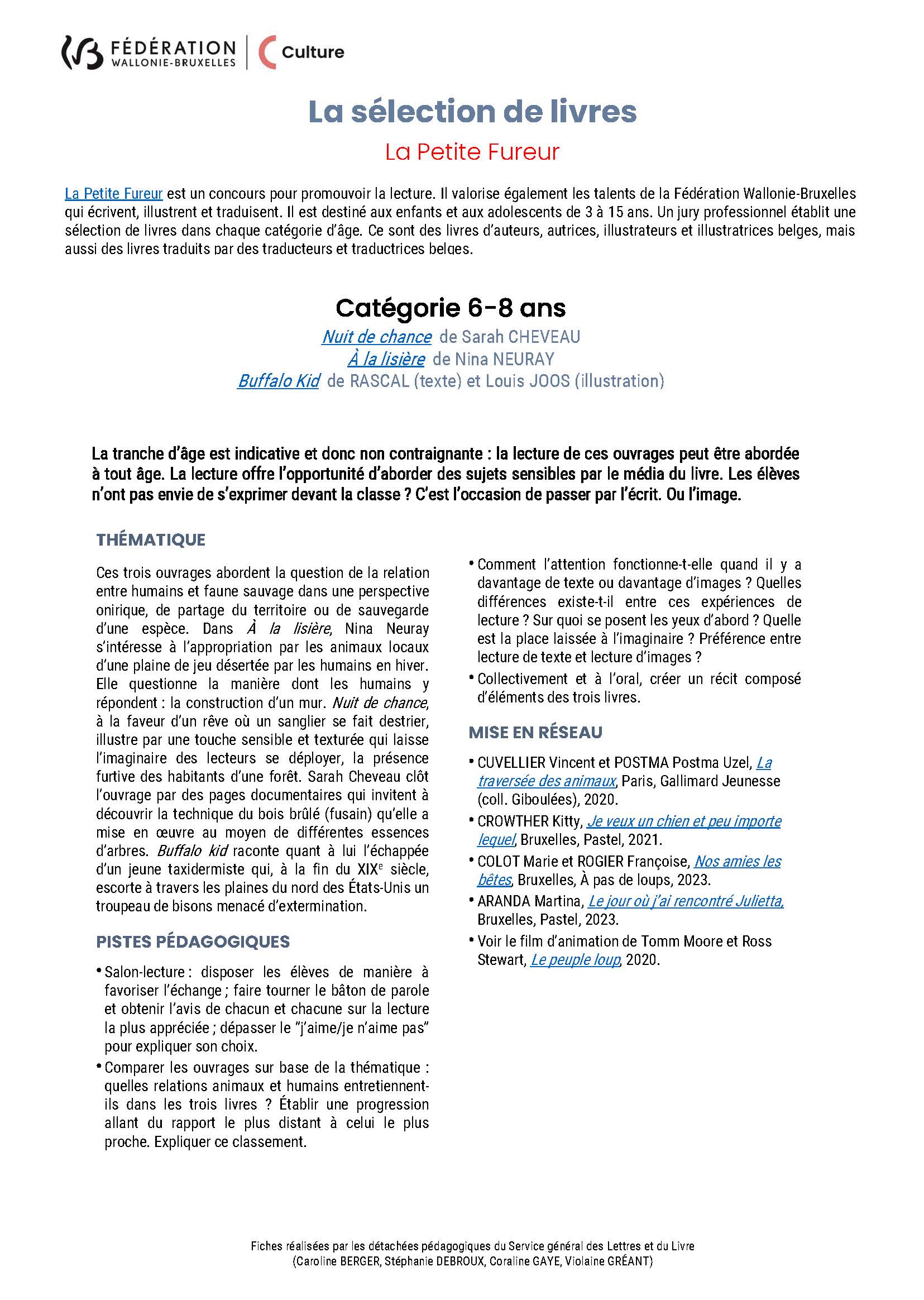 Fiche pédagogique : La Petite Fureur 2024, sélection 6-8 ans