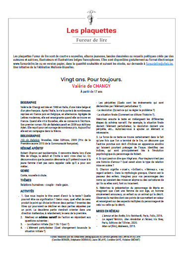 Fiche pédagogique : Vingt ans. Pour toujours