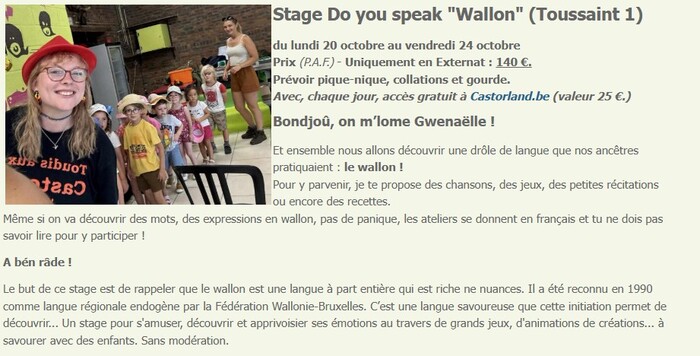 Stage pour enfants : Do you speak wallon ?
