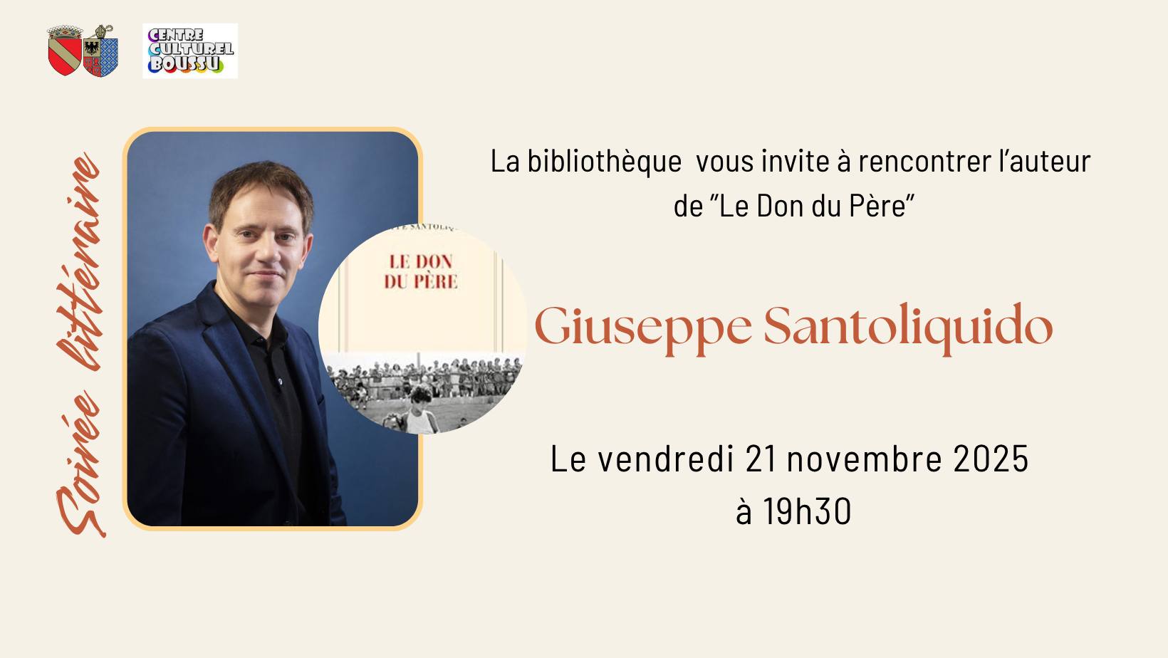 Soirée littéraire en compagnie de Giuseppe Santoliquido à la Bibliothèque communale de Boussu